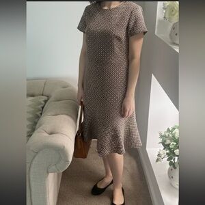 LOFT Black and Cream Patterned Midi Dress